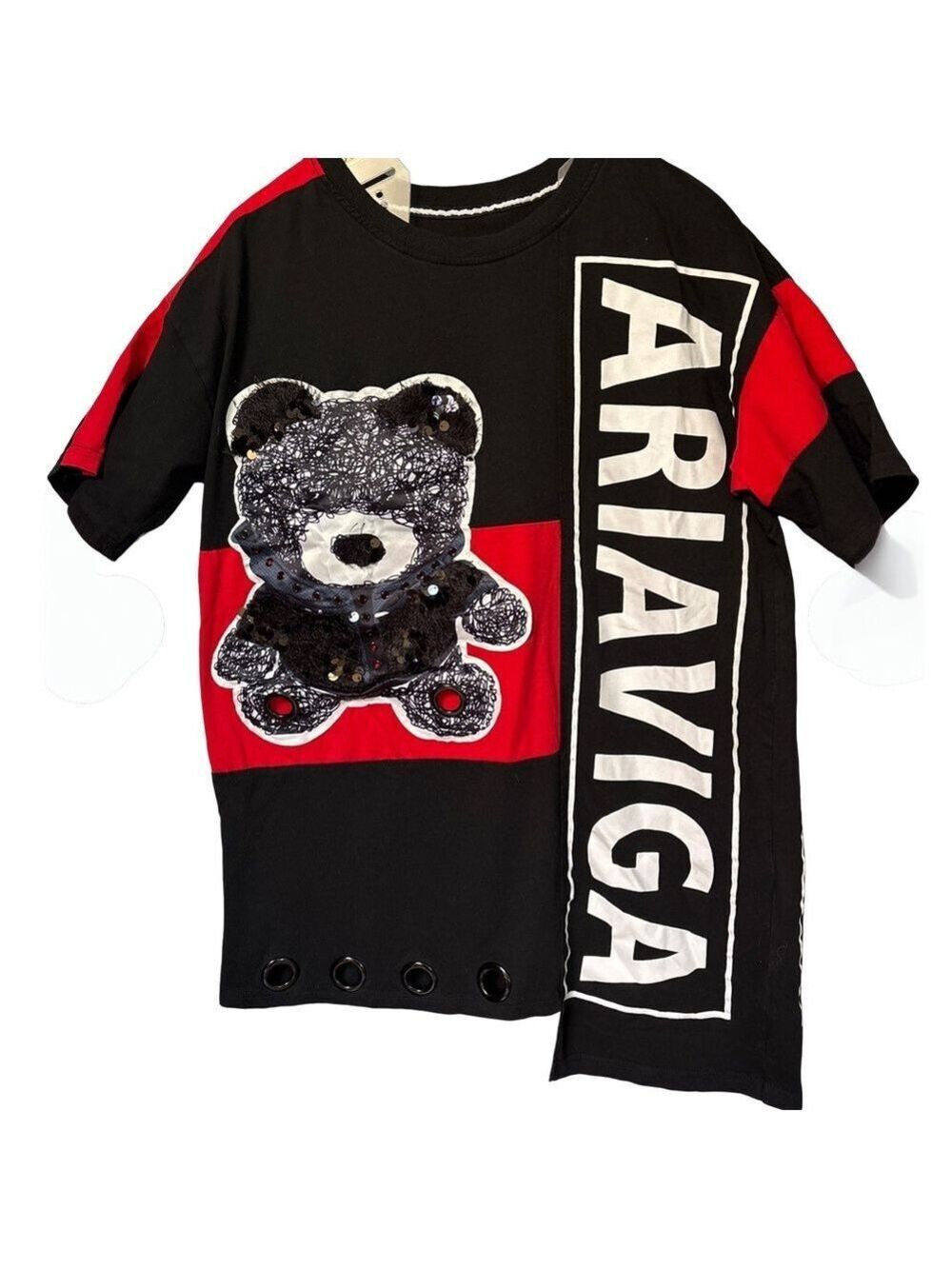 Black and Red Aria Viga T-Shirt Mini Dress with Bear Design XL